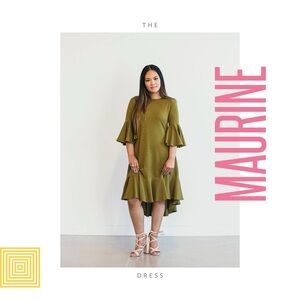 LuLaRoe Olive Green Mustard Dress with bell sleeves and a ruffled hem